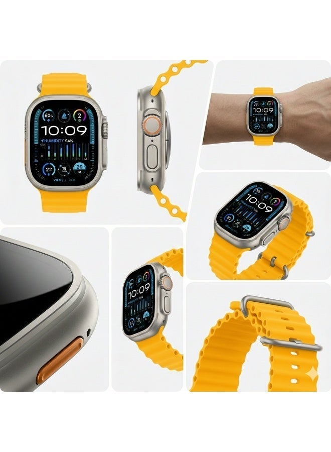 AREX T900 Ultra 2 Smartwatch 2.20 inch Display with 3-5 Day Battery Life & Bluetooth Calls - Rugged Fitness Tracker with Heart Rate, SpO2 & Sleep Monitoring, Multi-Sport Modes, Message Notifications - Series 9 Style Fitness Watch 49mm Titanium Alloy Case with Yellow Silicone Ocean Band - Image 2
